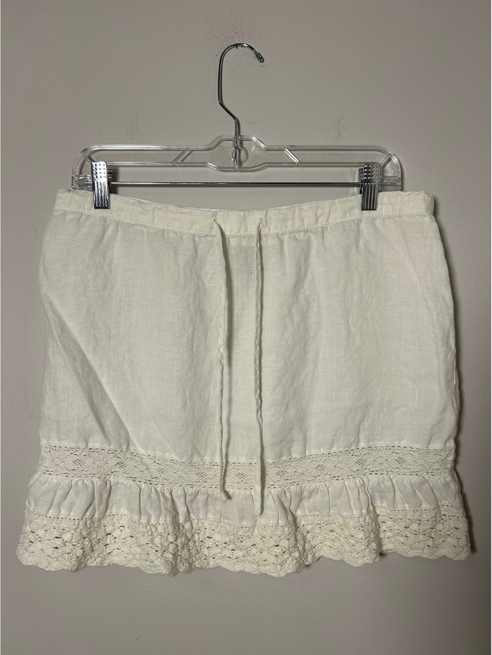 London Jean 100% Linen Ivory Color Skirt with Lace Trim Women’s Size Small